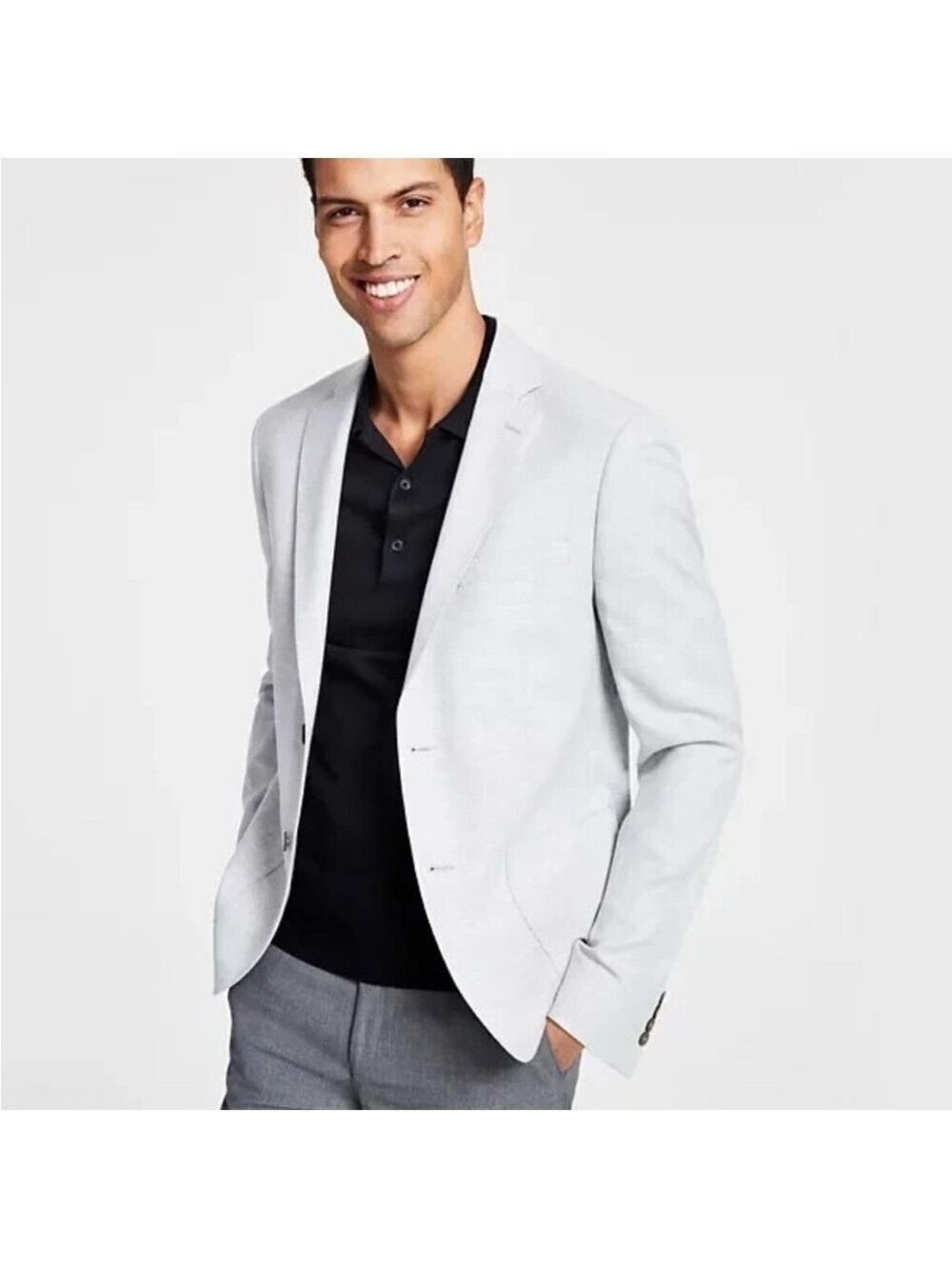 Calvin Klein Men's Slim Fit Mariano Blazer Sport Coat Suit Jacket White Grey 38R